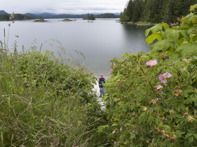 Marike on the beach at Mamalilaculla